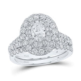 14kt White Gold Oval Diamond Halo Bridal Wedding Ring Band Set 1-1/2 Cttw