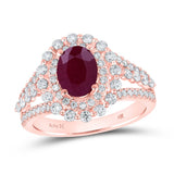 14kt Rose Gold Womens Oval Ruby Diamond Solitaire Ring 2-1/2 Cttw