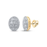 10kt Yellow Gold Womens Baguette Diamond Oval Earrings 1/2 Cttw