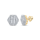 10kt Yellow Gold Womens Baguette Diamond Hexagon Cluster Earrings 5/8 Cttw