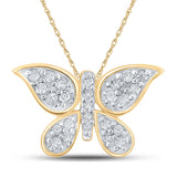 10kt Yellow Gold Womens Round Diamond Butterfly Pendant 1/6 Cttw