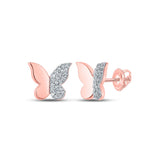 10kt Rose Gold Womens Round Diamond Butterfly Earrings 1/8 Cttw