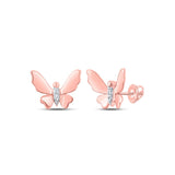 10kt Rose Gold Womens Round Diamond Butterfly Earrings .03 Cttw