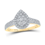10kt Yellow Gold Womens Round Diamond Teardrop Cluster Ring 1/2 Cttw
