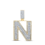 10kt Two-tone Gold Mens Round Diamond N Initial Letter Pendant 5/8 Cttw