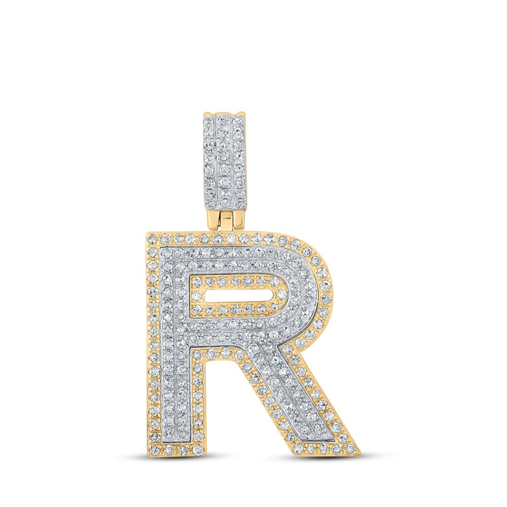 10kt Two-tone Gold Mens Round Diamond R Initial Letter Pendant 5/8 Cttw