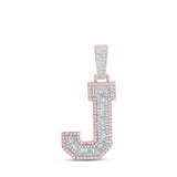 10kt Two-tone Gold Mens Baguette Diamond J Initial Letter Charm Pendant 1-3/8 Cttw