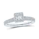 14kt White Gold Princess Diamond Halo Bridal Wedding Ring Band Set 5/8 Cttw
