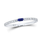 10kt White Gold Womens Baguette Blue Sapphire Diamond Band Ring 1/5 Cttw