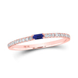 10kt Rose Gold Womens Baguette Blue Sapphire Diamond Band Ring 1/5 Cttw
