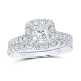 14kt White Gold Princess Diamond Halo Bridal Wedding Ring Band Set 1-7/8 Cttw