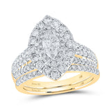 14kt Yellow Gold Marquise Diamond Halo Bridal Wedding Ring Band Set 2 Cttw