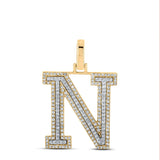10kt Two-tone Gold Womens Round Diamond N Initial Letter Pendant 1/2 Cttw