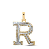 10kt Two-tone Gold Womens Round Diamond R Initial Letter Pendant 1/2 Cttw