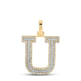 10kt Two-tone Gold Womens Round Diamond U Initial Letter Pendant 1/2 Cttw