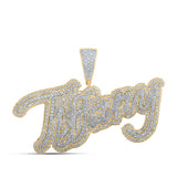 10kt Two-tone Gold Mens Round Diamond Tiffany Charm Pendant 2-5/8 Cttw