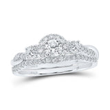 14kt White Gold Round Diamond Halo Bridal Wedding Ring Band Set 3/4 Cttw