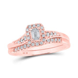 10kt Rose Gold Emerald Diamond Halo Bridal Wedding Ring Band Set 1/3 Cttw
