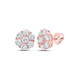 10kt Rose Gold Mens Round Diamond Flower Cluster Earrings 7/8 Cttw