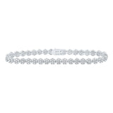 10kt White Gold Womens Round Diamond Cluster Link Fashion Bracelet 4-3/8 Cttw