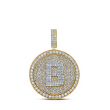10kt Two-tone Gold Mens Round Diamond Letter B Circle Charm Pendant 3-7/8 Cttw