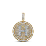 10kt Two-tone Gold Mens Round Diamond Letter H Circle Charm Pendant 3-3/4 Cttw