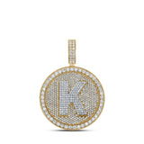 10kt Two-tone Gold Mens Round Diamond Letter K Circle Charm Pendant 3-3/4 Cttw
