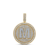 10kt Two-tone Gold Mens Round Diamond Letter M Circle Charm Pendant 3-5/8 Cttw