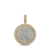 10kt Two-tone Gold Mens Round Diamond Letter N Circle Charm Pendant 3-7/8 Cttw