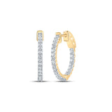 14kt Yellow Gold Womens Round Diamond In Out Hoop Earrings 1 Cttw