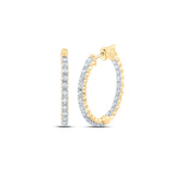 14kt Yellow Gold Womens Round Diamond Inside Out Hoop Earrings 2 Cttw