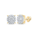 10kt Yellow Gold Womens Round Diamond Cluster Earrings 7/8 Cttw