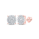 10kt Rose Gold Womens Round Diamond Cluster Earrings 7/8 Cttw