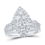 10kt White Gold Round Diamond Marquise-shape Bridal Wedding Ring Band Set 1-1/2 Cttw