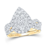 10kt Yellow Gold Round Diamond Teardrop Halo Bridal Wedding Ring Band Set 2 Cttw