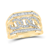 10kt Yellow Gold Mens Round Diamond Curb Cuban Link Ring 1 Cttw