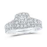14kt White Gold Round Diamond Halo Bridal Wedding Ring Band Set 1-1/2 Cttw