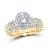 10kt Yellow Gold Oval Diamond Halo Bridal Wedding Ring Band Set 5/8 Cttw