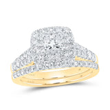 14kt Yellow Gold Princess Diamond Halo Bridal Wedding Ring Band Set 1-1/2 Cttw