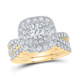 14kt Yellow Gold Round Diamond Square Halo Bridal Wedding Ring Band Set 2 Cttw