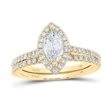 14kt Yellow Gold Marquise Diamond Halo Bridal Wedding Ring Band Set 1-1/4 Cttw