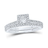 14kt Two-tone Gold Princess Diamond Halo Bridal Wedding Ring Band Set 7/8 Cttw