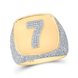 10kt Yellow Gold Mens Round Diamond Number 7 Square Ring 2 Cttw