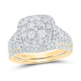 10kt Yellow Gold Round Diamond Square Halo Bridal Wedding Ring Band Set 1-1/2 Cttw