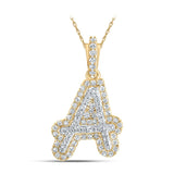 10kt Yellow Gold Womens Round Diamond A Initial Letter Pendant 1/5 Cttw