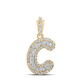 10kt Yellow Gold Mens Round Diamond C Initial Letter Charm Pendant 1/6 Cttw