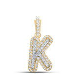 10kt Yellow Gold Mens Round Diamond K Initial Letter Charm Pendant 1/5 Cttw