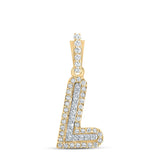 10kt Yellow Gold Mens Round Diamond L Initial Letter Charm Pendant 1/8 Cttw