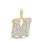 10kt Yellow Gold Mens Round Diamond M Initial Letter Charm Pendant 1/4 Cttw