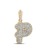10kt Yellow Gold Mens Round Diamond P Initial Letter Charm Pendant 1/5 Cttw